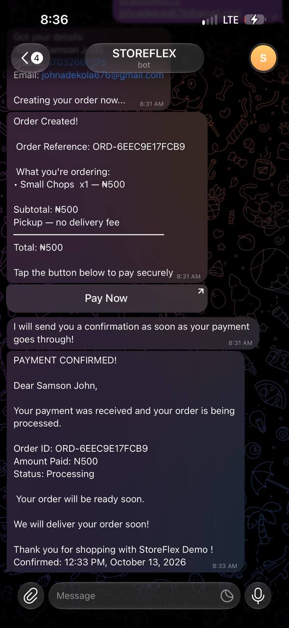 Telegram bot — order confirmed with payment